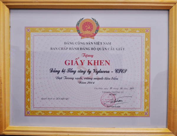 Đảng bộ TCT Viglacera – CTCP: Tổ chức cơ sở Đảng trong sạch vững mạnh tiêu biểu năm 2014