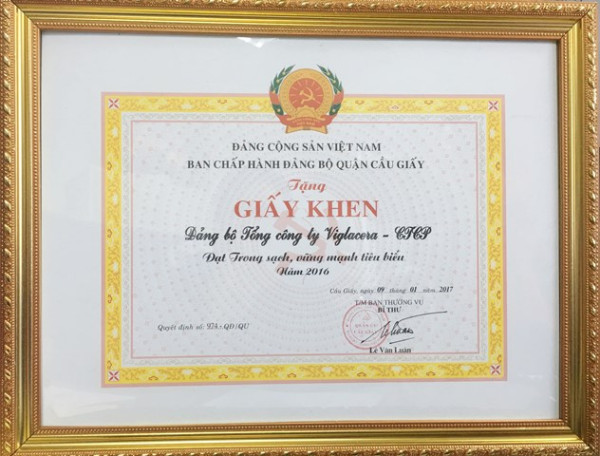 Đảng bộ TCT Viglacera – CTCP: Tổ chức cơ sở Đảng trong sạch vững mạnh tiêu biểu năm 2016