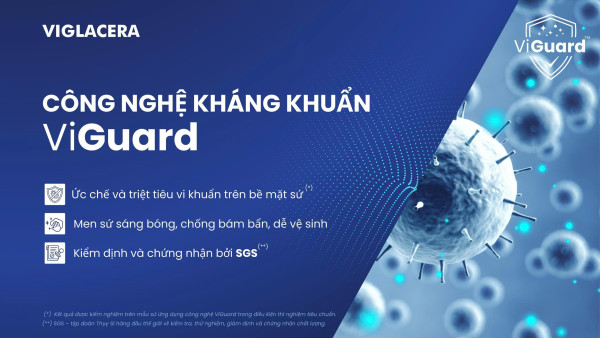 Công nghệ ViGuard™ trên sứ vệ sinh Viglacera, giúp kháng khuẩn, nâng tầm chuẩn mực phòng tắm hiện đại